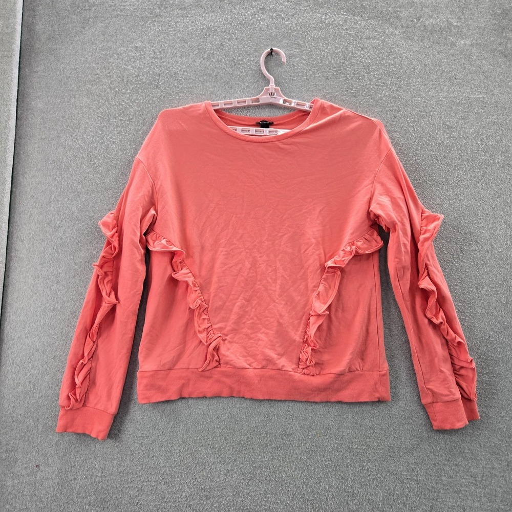 Halogen Women Sweater L Pink Ruffle Long Sleeve Ruffle Pullover